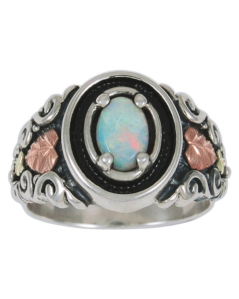 Black Hills Gold and Silver Ring MRC41029L-ANOX-GS L OPAL RING Size - Berg Jewelry & Gifts