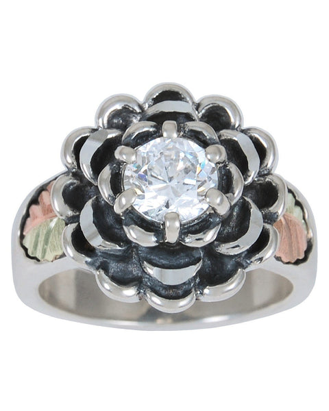 Black Hills Gold and Silver Ring MRC41049Z-OX L G/S CZ FLWR RNG Size - Berg Jewelry & Gifts