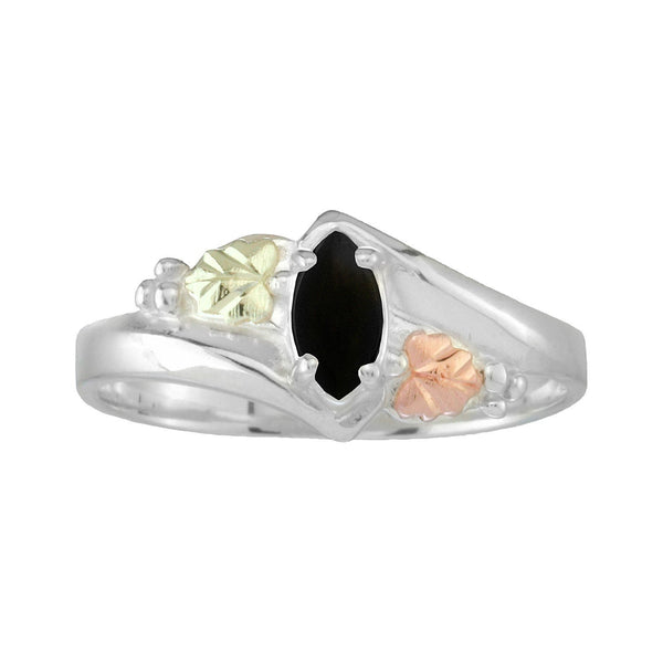 Black Hills Gold and Silver Ring MRC4130O-CB-GS L ONYX RING Size - Berg Jewelry & Gifts