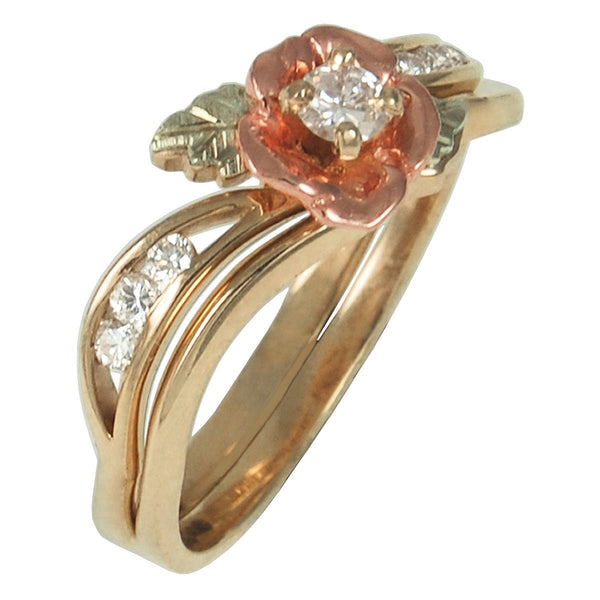 Black Hills Gold Diamond Rose Wedding Set - G C1498D7-7 - Berg Jewelry & Gifts