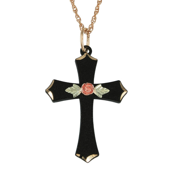 Black Hills Gold Pendant 25776-BR ANTIQUED ROSE CROSS - Berg Jewelry & Gifts