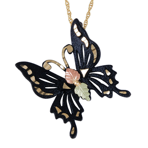 Black Hills Gold Pendant 26008-BR BLACK BHG BUTTERFLY - Berg Jewelry & Gifts