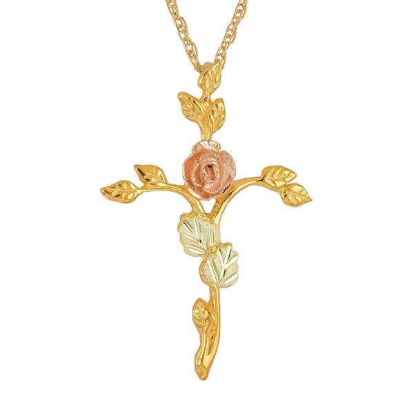 Black Hills Gold Pendant G2409 MTR BHG ROSE CROSS - Berg Jewelry & Gifts