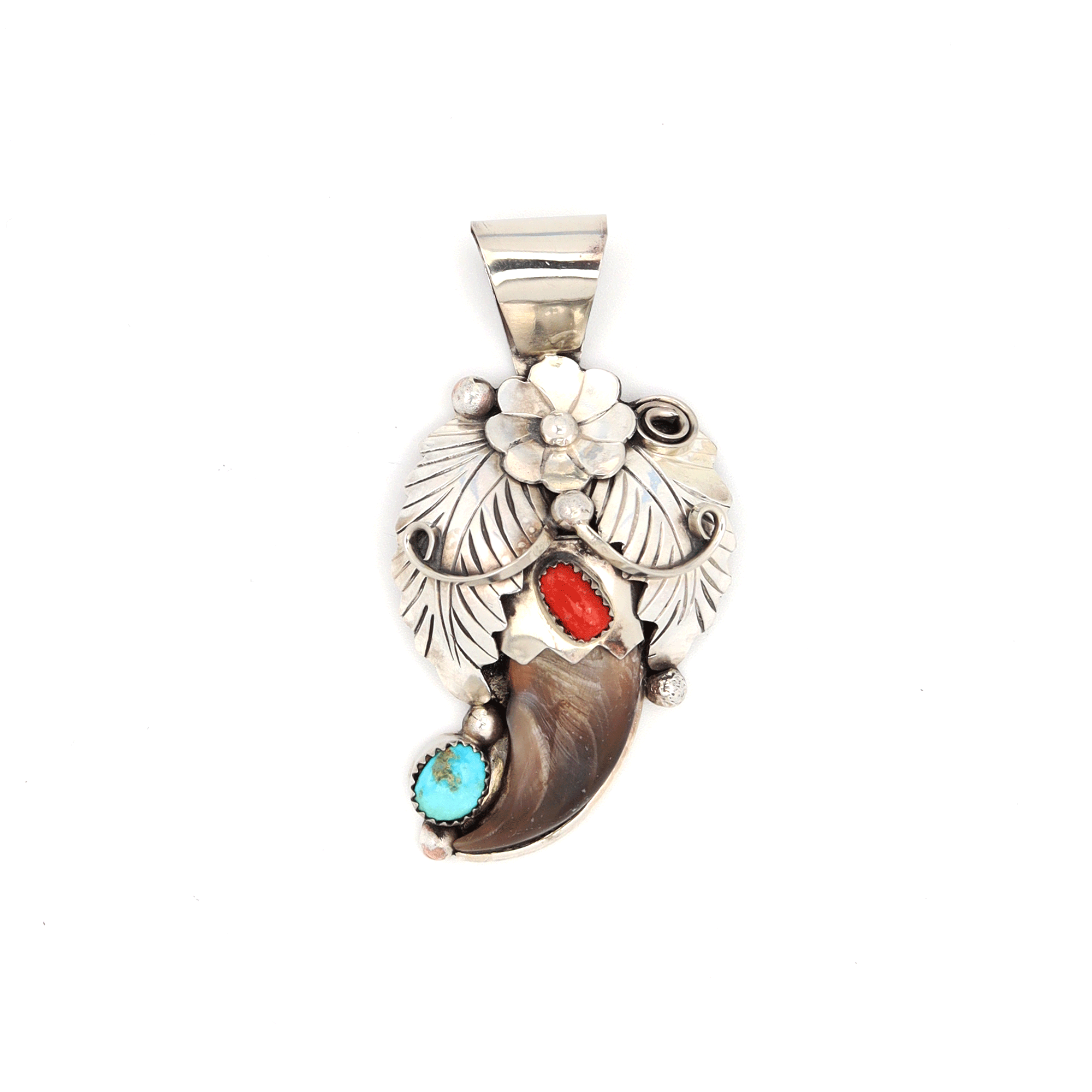 Navajo Sterling Silver Turquoise Bear Paw Pendant SX110267